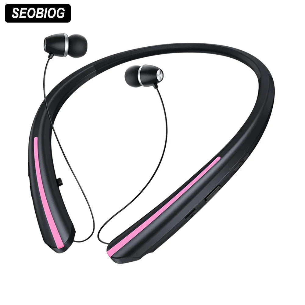 SEOBIOG Neckband Wireless Earphone HX801 Bluetooth Earbuds Noise Zpaxo Black Pink