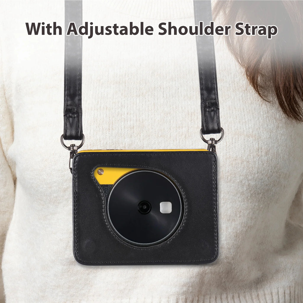 Portable Instant Camera Bag Camera Case Retro Style PU Leather Carrying Case Replacement for Kodak C300R/ Mini Shot 3 with Adjus