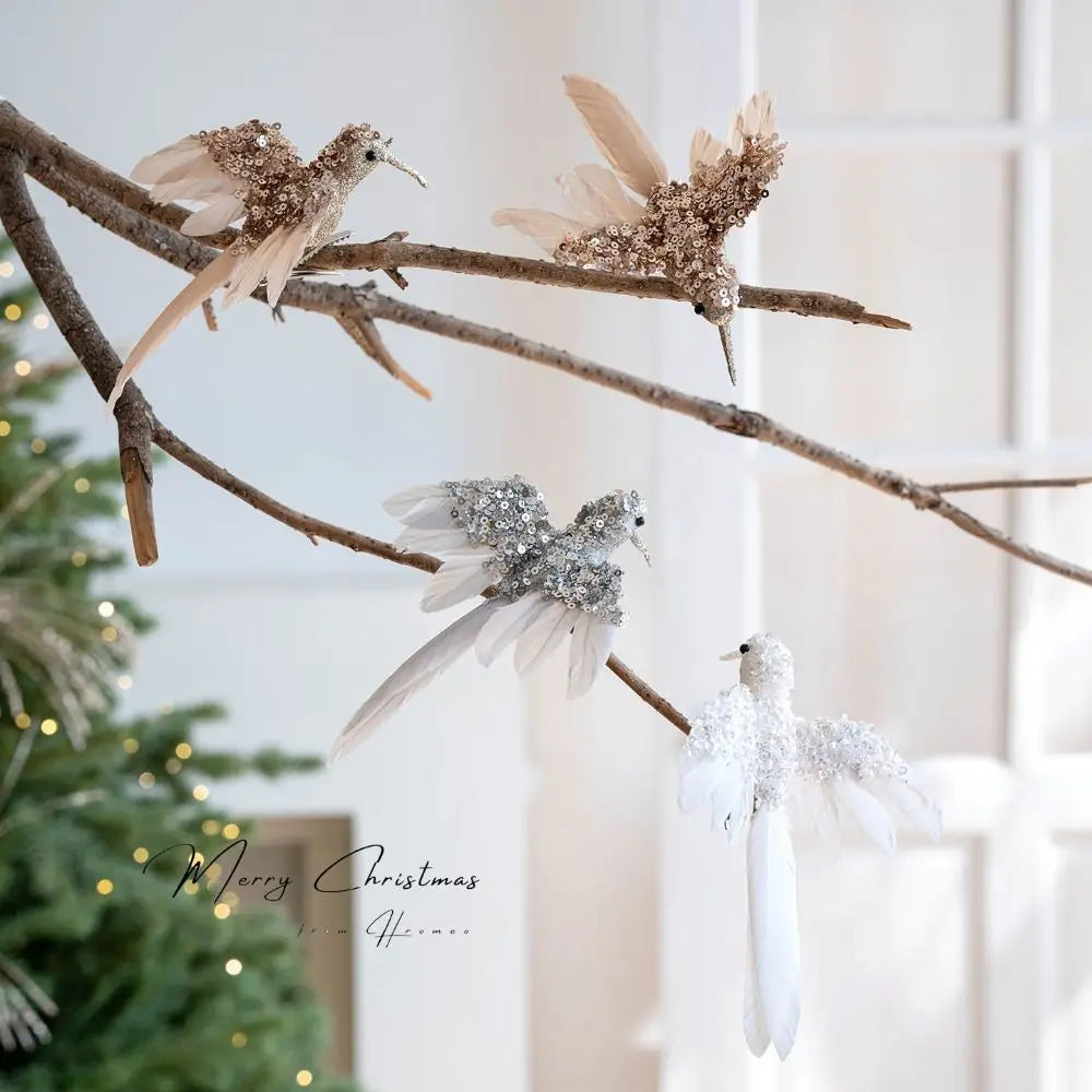Glitter Feather Bird Christmas Ornaments – 2-Pack Handmade Christmas Ornaments Zpaxo