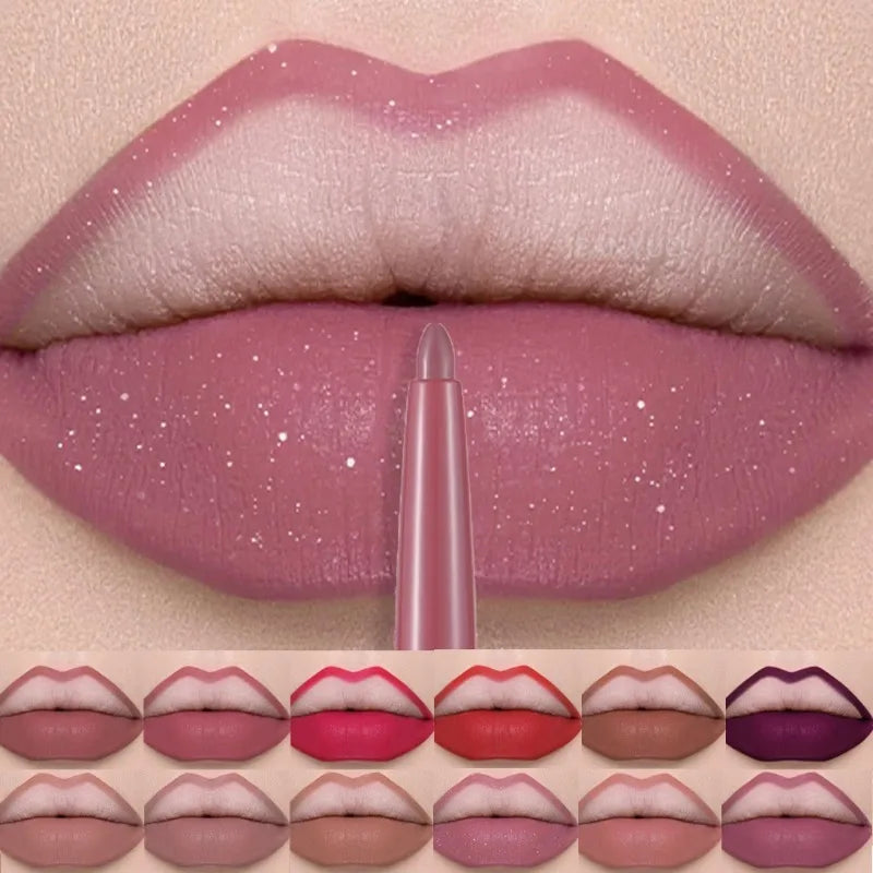 12 Colors Lip Liner Lipstick Pen Long-Lasting Waterproof Sweatproof Lip Contouring Pen Matte Velvet Non-fading Color Lips Makeup Zpaxo