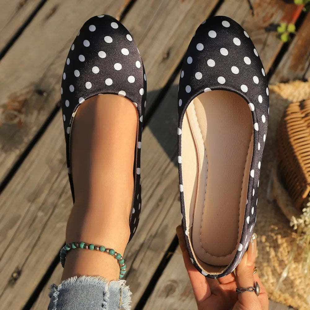 Women's Polka Dot Ballet Flats Slip Round Toe Casual Shoes