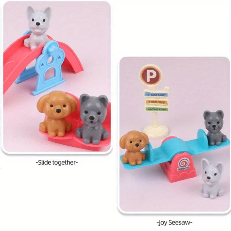 Cute Dog Pet Basket Family Toys Doll Cage Scene Playing Christmas
