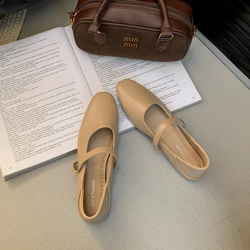 Woman Spring Casual Square Toe Low Soft Soled Lolita Flats Ballerina