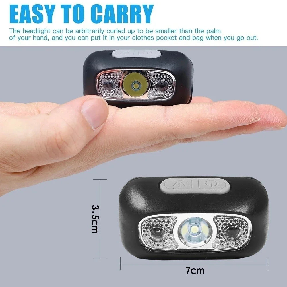 USB-C LED Sensor Headlamp – Rechargeable, Waterproof Camping