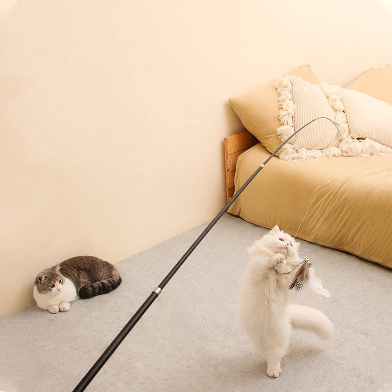 Extended telescopic cat stick 1.8m extra long fishing rod resistant to scratching feather cat toys to relieve boredom Zpaxo