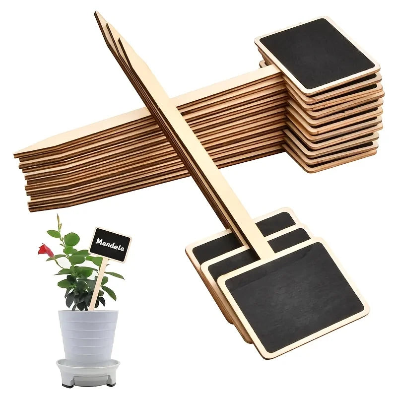 Rustic Wooden Plant Labels T-shaped Garden Signs Blackboard Message