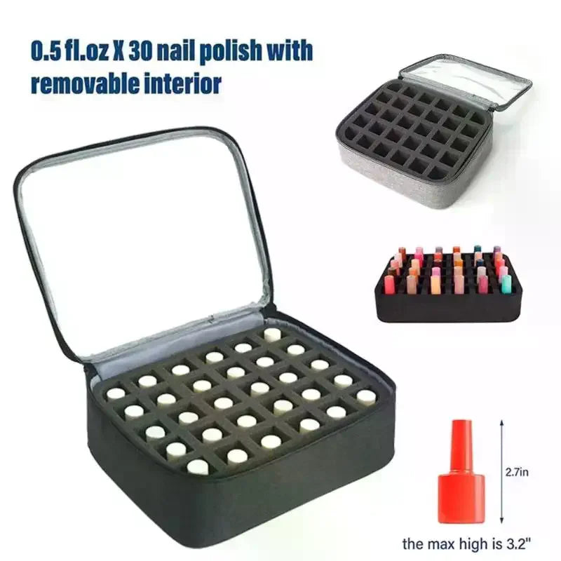 30-Slot Nail Polish Storage Bag Black Gray Portable Hand-held Large Zpaxo