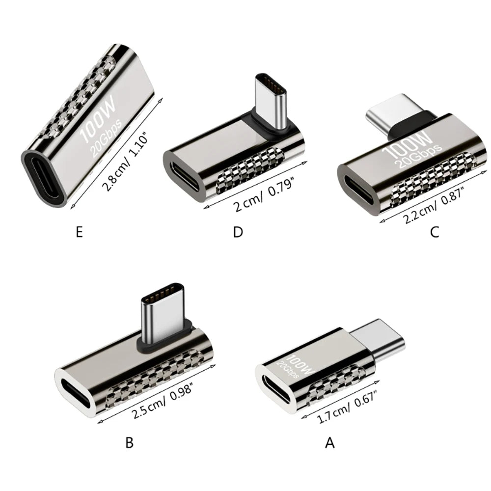 100W 20Gbps USB-C 90° Right Angle Adapter | Charging & Data USB-C Adapter Zpaxo