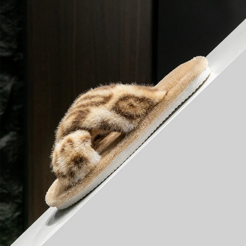 Women's Leopard Print Open Toe Slippers Spring Autumn Indoor Shoes