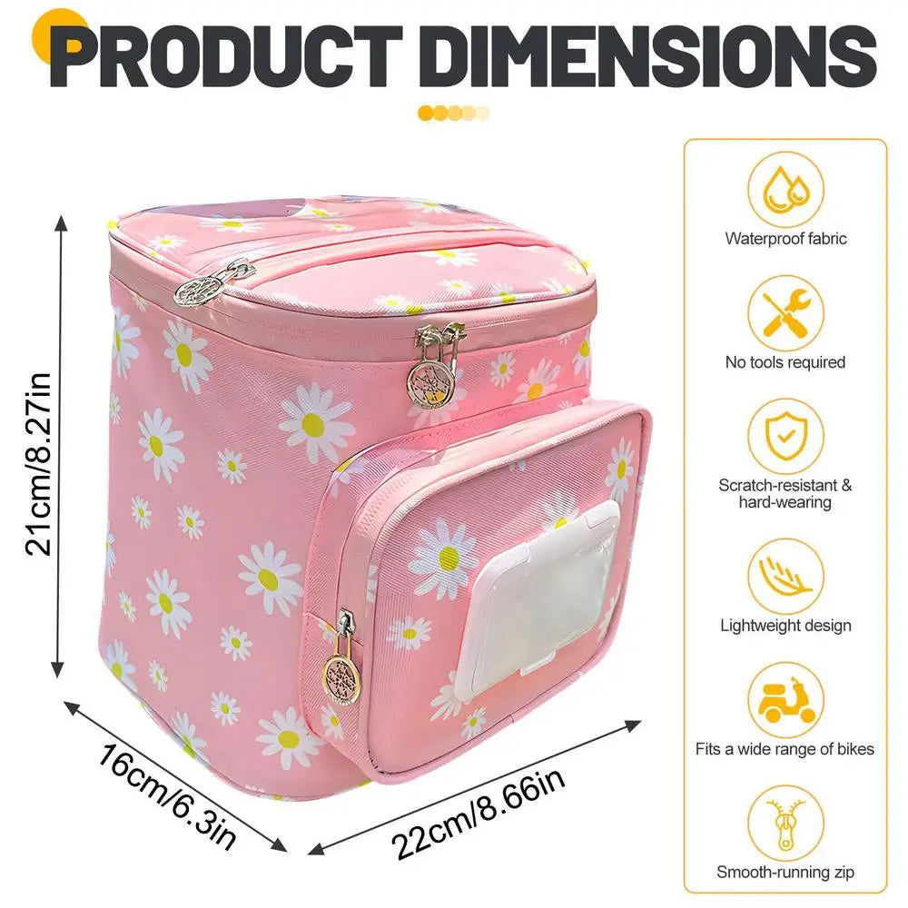 Kids Bicycle Basket Oxford Waterproof Zipper Handlebar Front Bag
