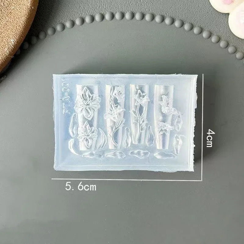Lace Silicone Mold Nail Art Ultra-thin 3D French Rose Lattice Pattern Zpaxo D