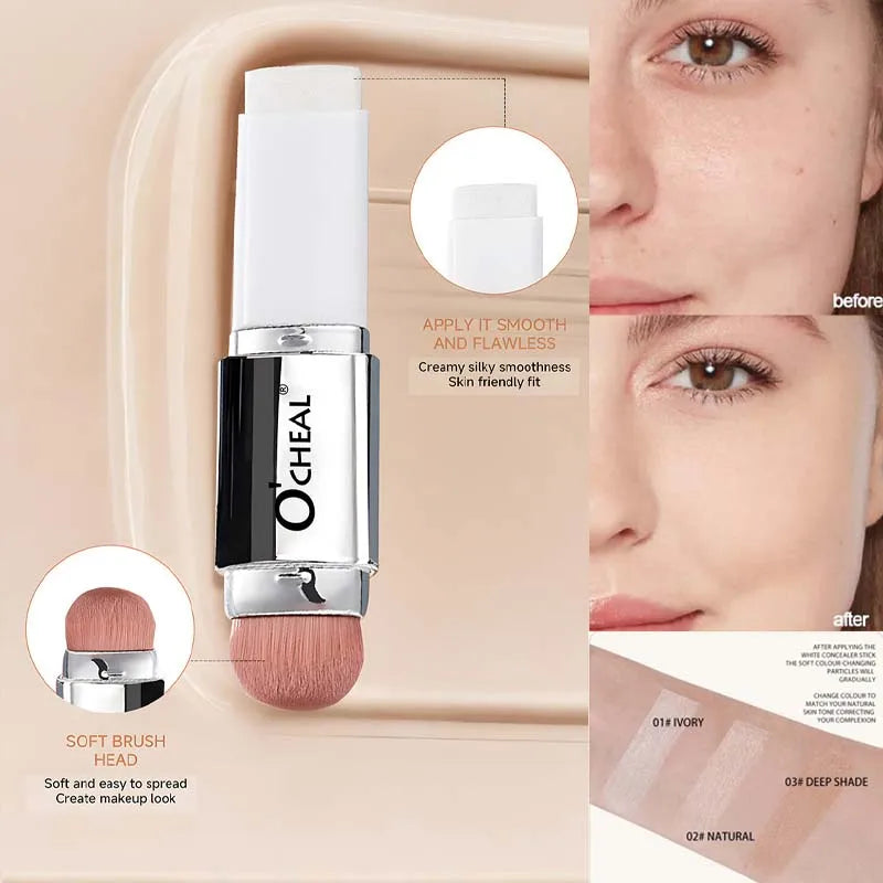 2-in-1 Temperature Changing Foundation Stick Face Concealer Coverage Pores Double-Headed Facial Matte Foundation Cream Makeup Zpaxo