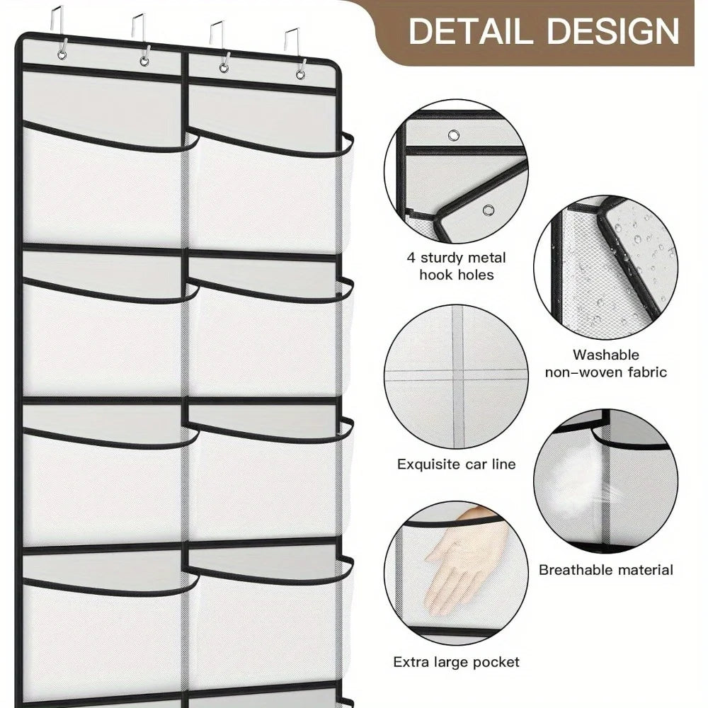 Over-the-Door Shoe Organizer – 6 Large Mesh Pockets & 2 Hooks Door Shoe Organizer Zpaxo
