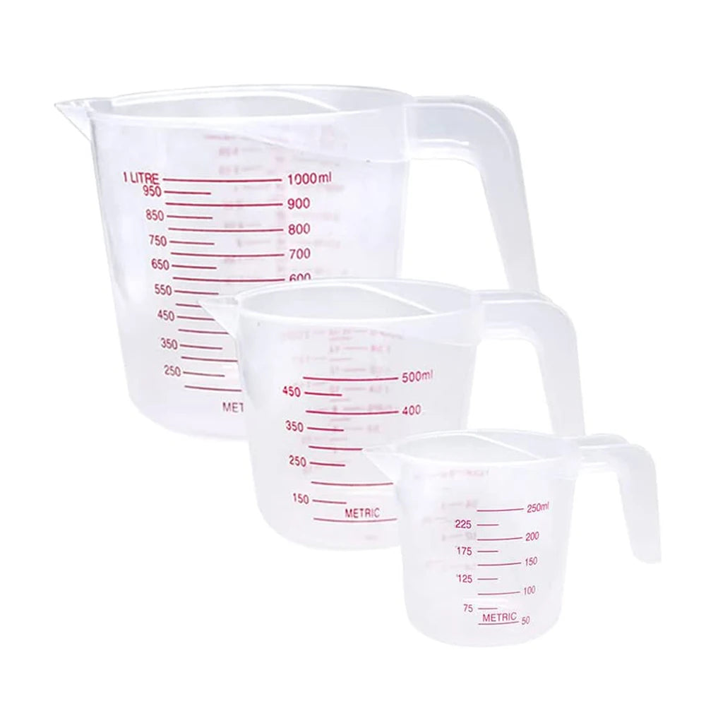 3Pcs 250/500/1000ML Plastic Measuring Cups Set Kitchen Baking Tools Liquid Measuring Tool Zpaxo 3Pcs