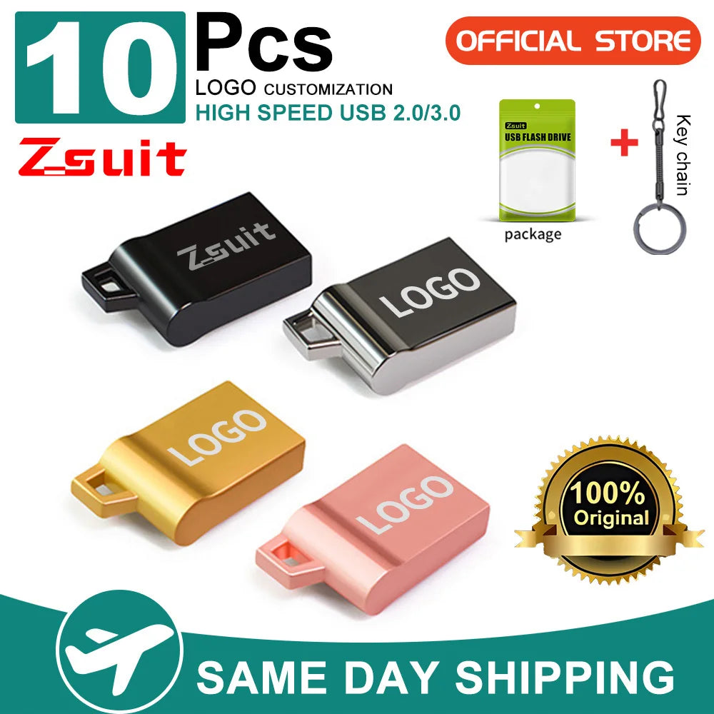 Zsuit 10PCS Mini USB Sticks 4G 8G Pen Drive 16GB High-Speed USB Flash Drive 64GB Free Logo Gift Memory Stick Waterproof U Disk Zpaxo