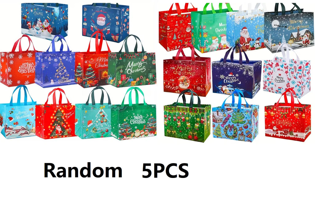 Random Christmas Bags Shopping Storage Tote Reusable Foldable Ba Zpaxo Random 5PCS 32x25cm