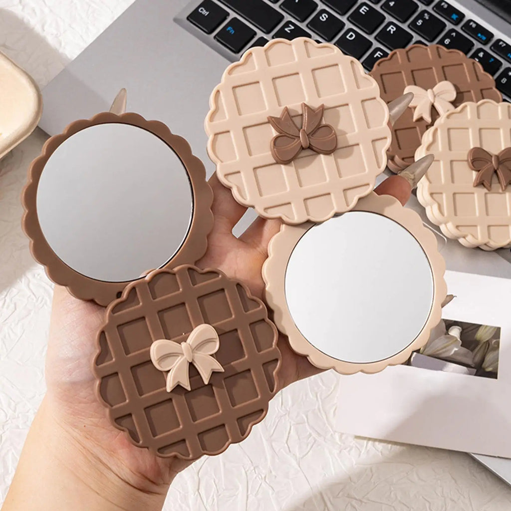 Purse Mirror Waffle Pattern Pocket Makeup Mirrors Round Cosmetic Accessories for Checking Appearance Hair Styling Outdoor Zpaxo