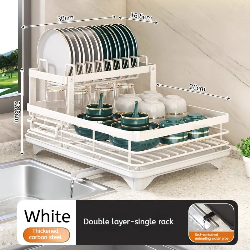 Stainless Steel Dish Drying Rack Adjustable Kitchen Plates Organizer with Drainboard Over Sink Plate Drainer Storage Organizer Zpaxo White single rack