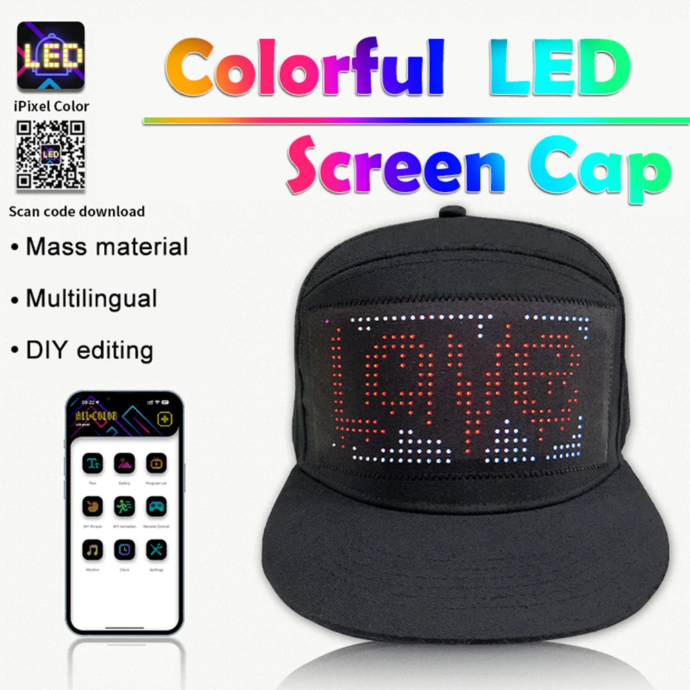 LED Hat Light Display Screen DIY Smart Pixel Matrix Baseball Hat Rechargeable Bluetooth APP Control Hip Hop Street Party Decor Zpaxo DIY Hat