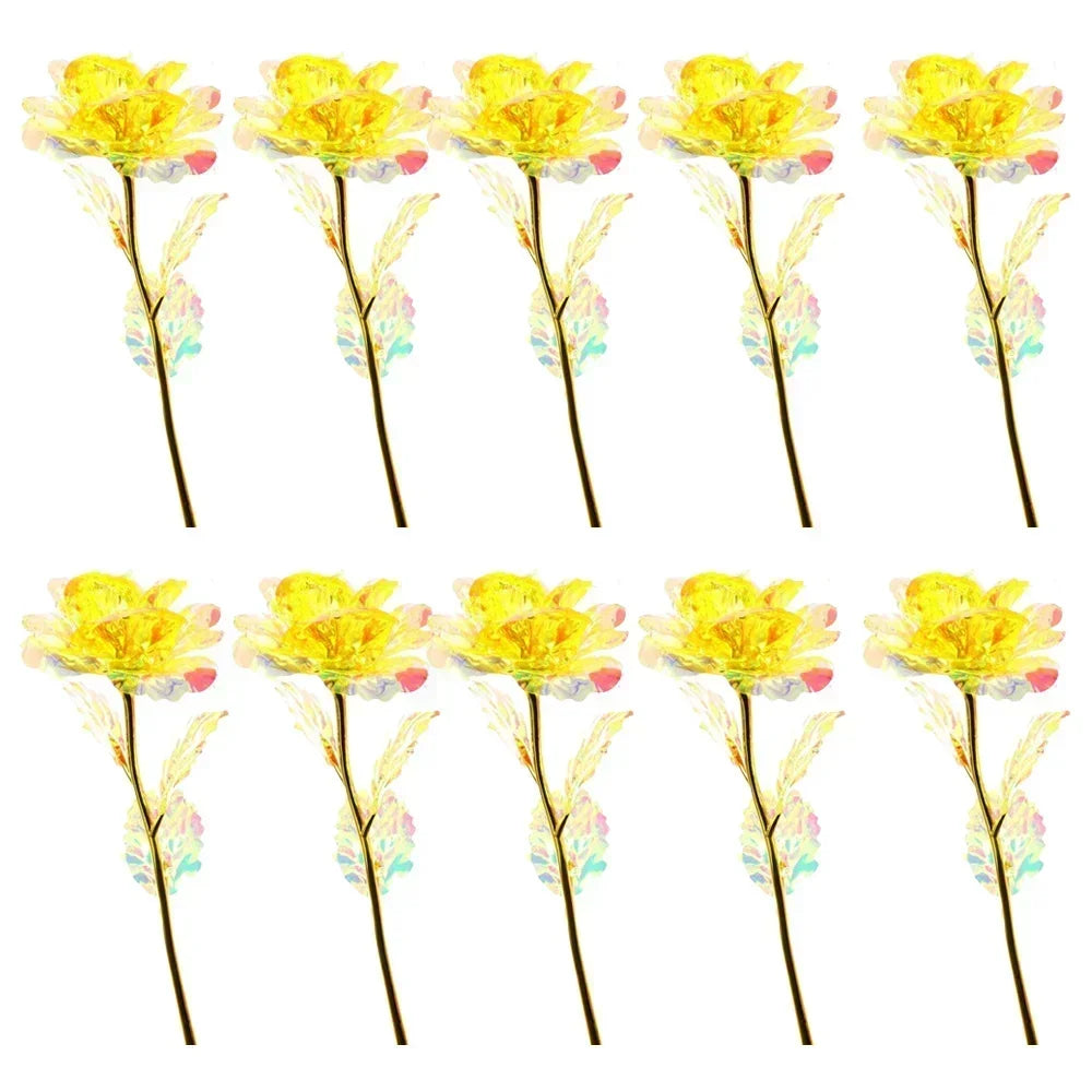 10PCS Valentine's Day Creative Gift 24K Foil Plated Rose Gold Rose Last Forever Love Wedding Decor Lover Roses Creative Gift Hot Zpaxo Yellow 10PCS