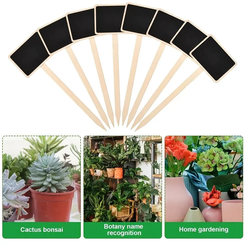 Rustic Wooden Plant Labels T-shaped Garden Signs Blackboard Message