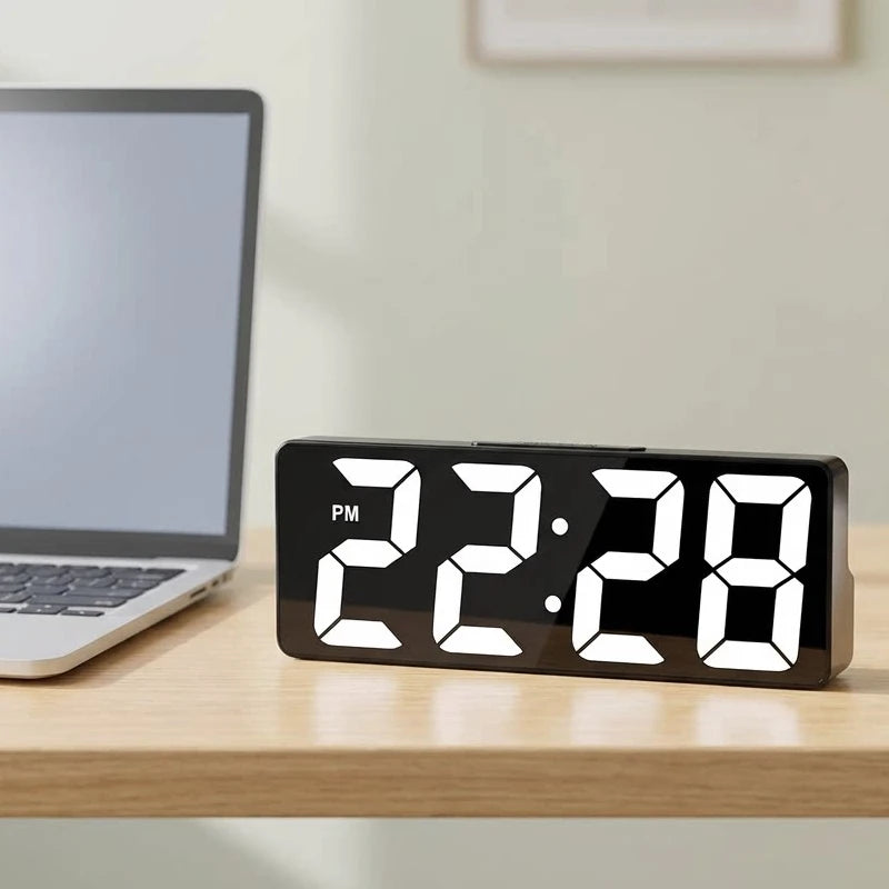 LED Digital Alarm Clock Bedroom Desk Temperature Display Adjustable