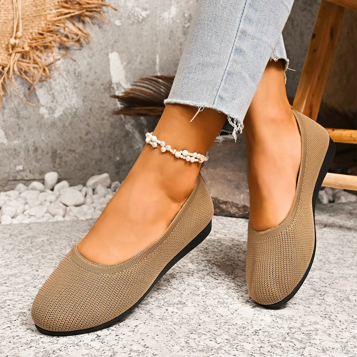 Spring Women Flats Shoes Round Toe Plus Size Light Shoes Knitting Sock Sneakers Breathable Slip on Shoes Female Zapatos De Mujer Zpaxo Brown 36