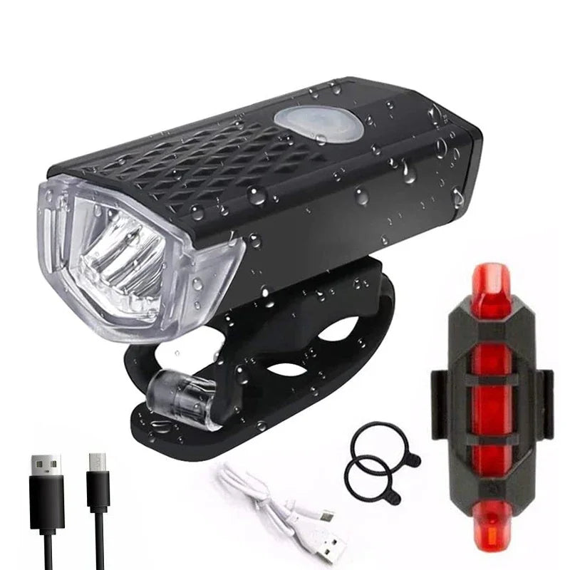 USB Rechargeable Bike Light Set – Front & Tail Light, 4 Modes