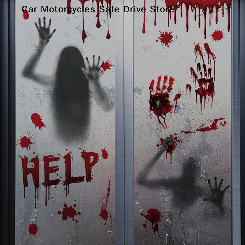 MHalloween Stickers Horror Blood Hand Print Door Window Bathroom