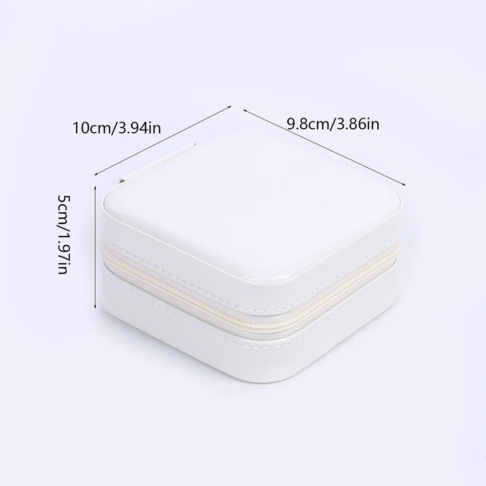Jewelry Case Box Portable Small Travel Jewelry Organizer Necklace Earring Ring Storage Display Gift Box Travel Essentials Zpaxo White