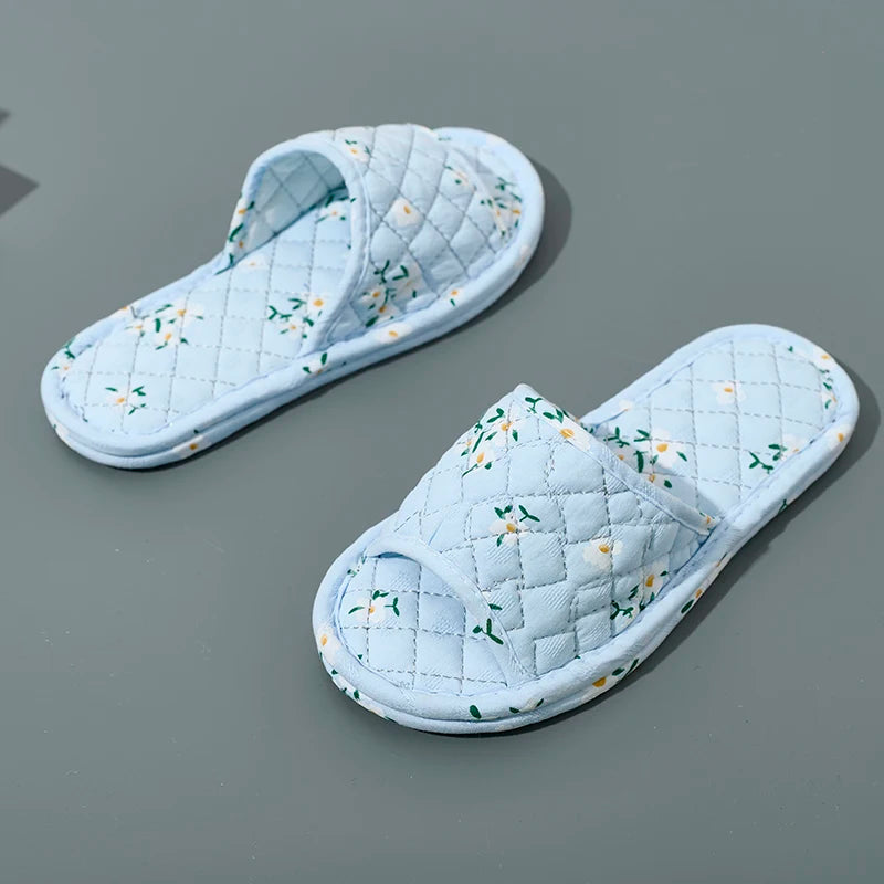 Indoor Slippers Soft Cotton Floral Floor Shoes Fashion Flower