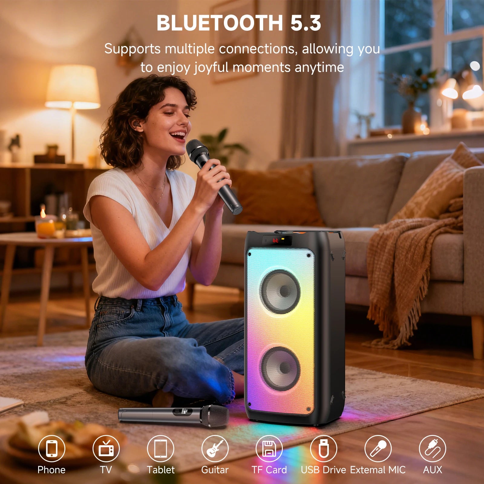 T10-TKaraoke Machine with2Wireless Microphones Portable Bluetooth