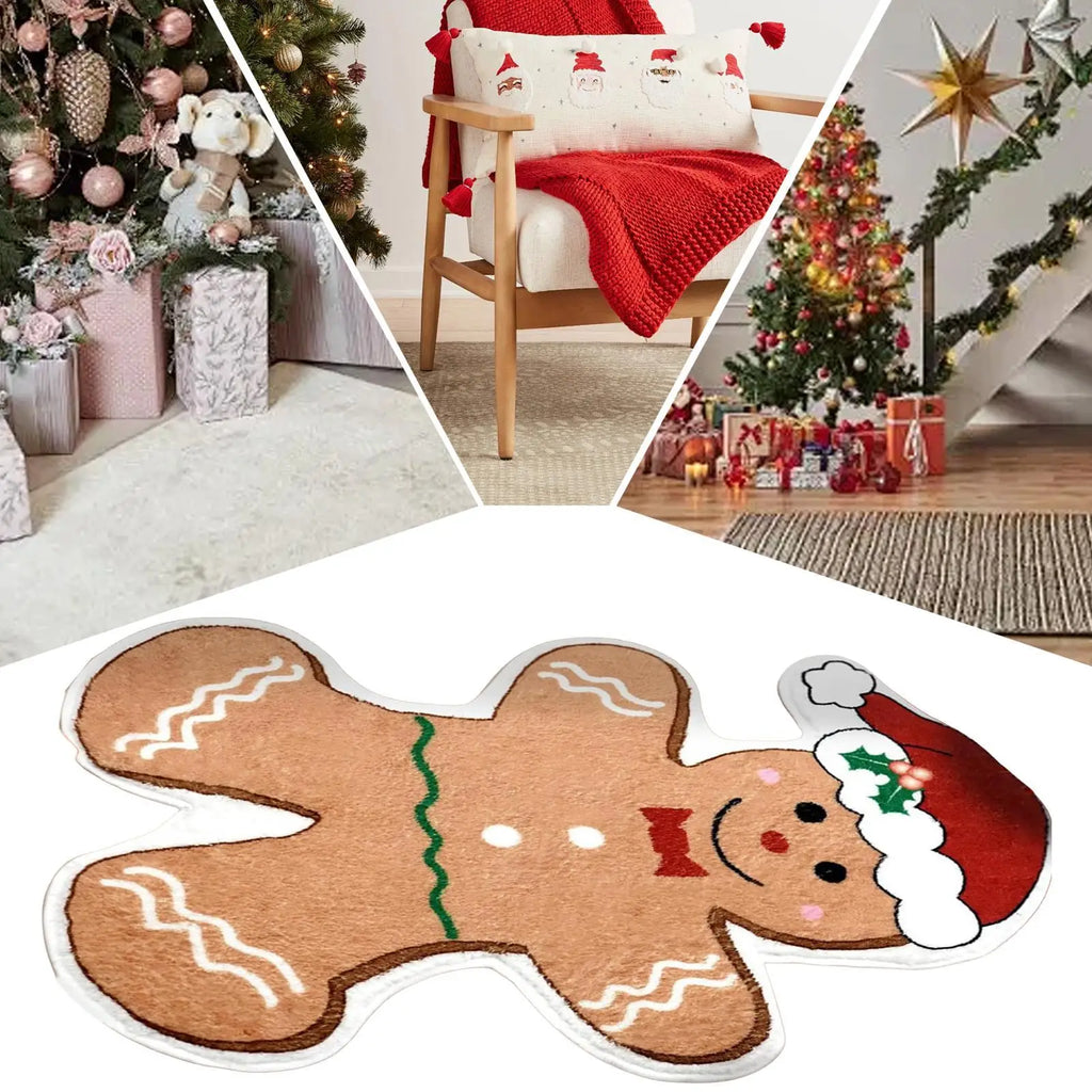 Gingerbread Man Doormat 50x80cm Absorbent Christmas Rug Carpet Non