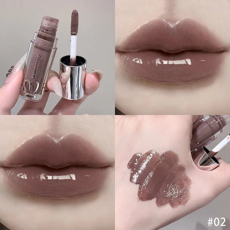 Water Light Mirror Moisturizing Lip Gloss Punk Black Silver Fine Flash Low Saturation Lip Glaze Long-lasting Nude Lip Makeup Zpaxo 02