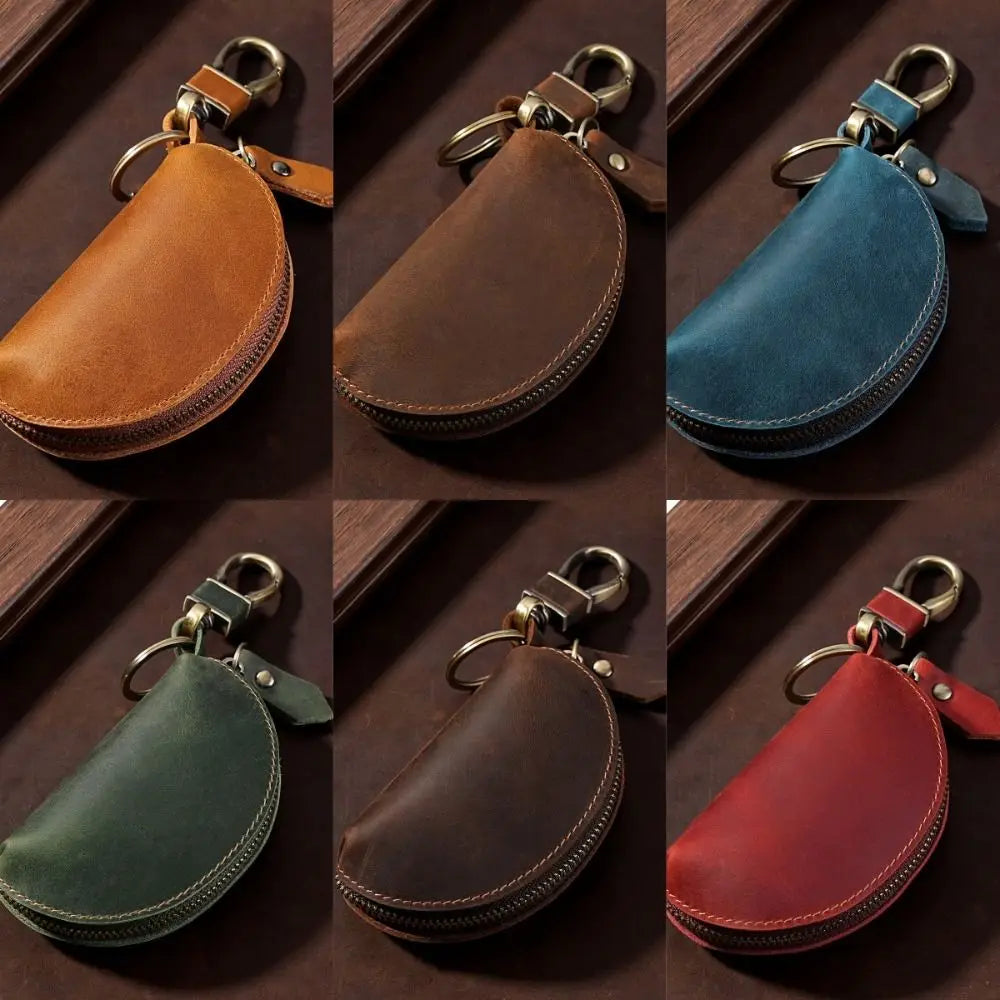 Durable Genuine Car Key Pouch Multi-Color Simple Leather Key Holder Classic Elegant Key Case with Carabiner Men/Women Zpaxo