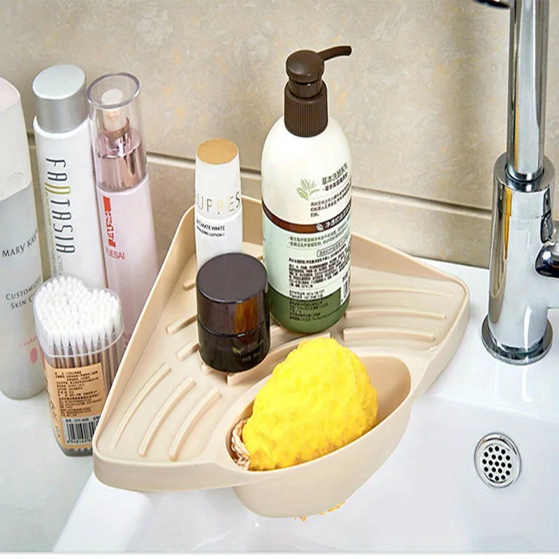Kitchen Sink Triangle Organizer – Sponge & Utensil Drain Rack Sink Corner Organizer Zpaxo