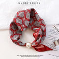 Elegant Breathable Silk Scarf Pearl Buckle Printed Magnetic Snap Scarf Lightweight Thin Faux Pearl Scarf for Women Accessories Zpaxo 07