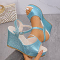 Summer Fashion Women Wedges Sandals Peep Toe Buckle Strap Platform Sandals Plus Size Shoes Women Designer Lightweight Sandals Zpaxo lake blue 36