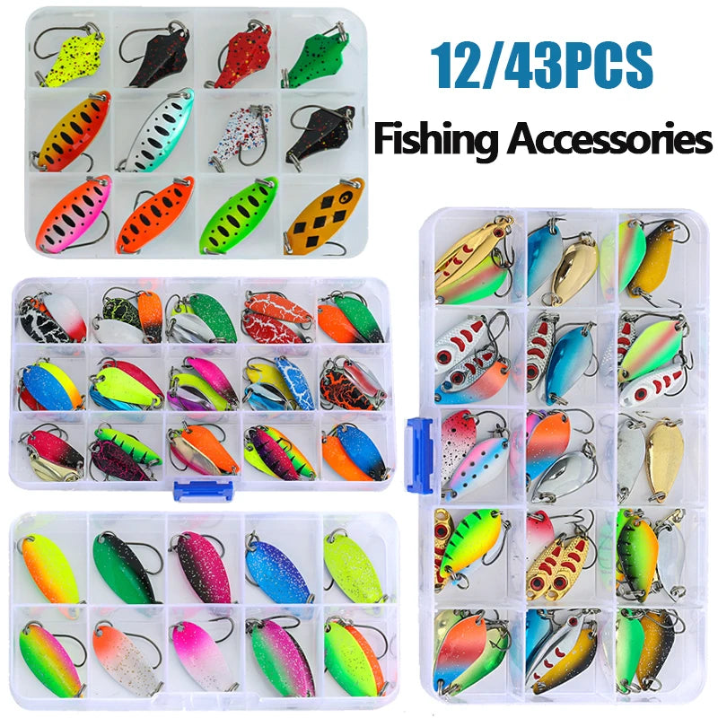 43-Piece Metal Spoon Trout Lure Set – Wobbler Jigging Tackle Fishing Spoon Lure Set Zpaxo