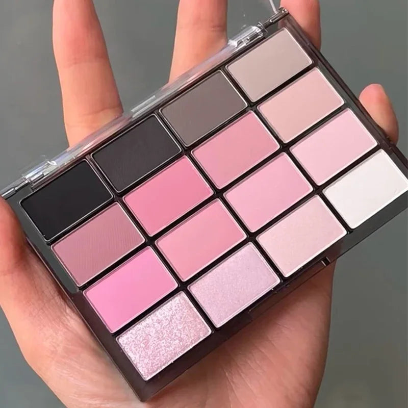 16 Colors Black Pink Eyeshadow Palette Glitter Shimmer Pearlescent