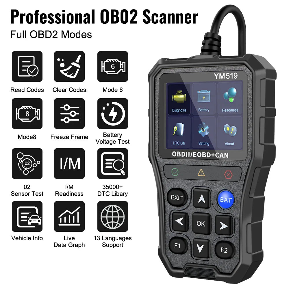 Code Reader Battery Tester OBD2 Check Engine System Multi-language