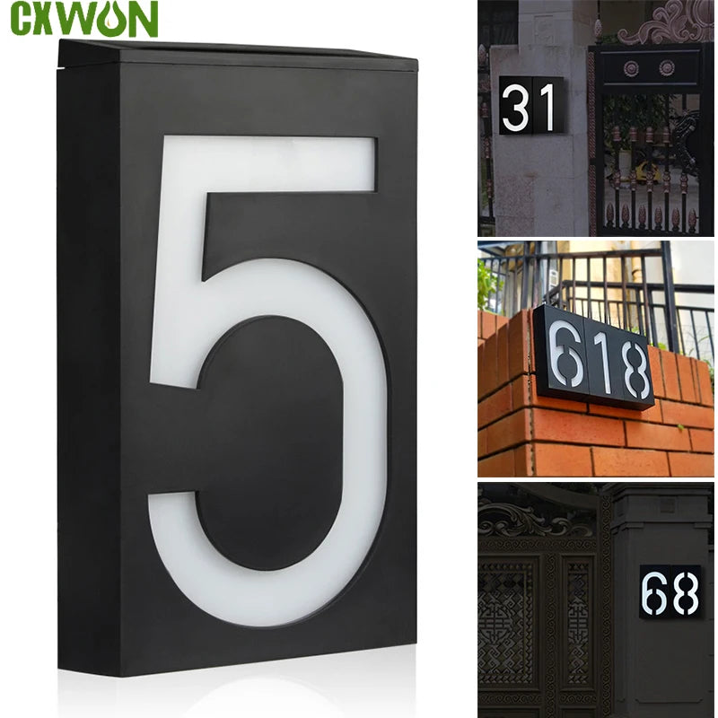 Solar Lights Black House Number LED Exterior Fence Lamps Apply Villa Zpaxo