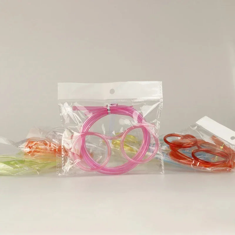5PCS Fun and Whimsical Children's Glasses Drinking Straws, Flexible Eye Straws, Creative Art, DIY Styling Straws Zpaxo Pink