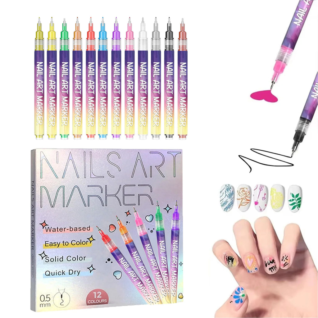 12-Piece Nail Art Graffiti Pen Set | Multi-Color DIY Painting Pens Nail Art Pen Set Zpaxo