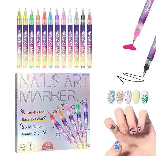 12-Piece Nail Art Graffiti Pen Set | Multi-Color DIY Painting Pens Nail Art Pen Set Zpaxo