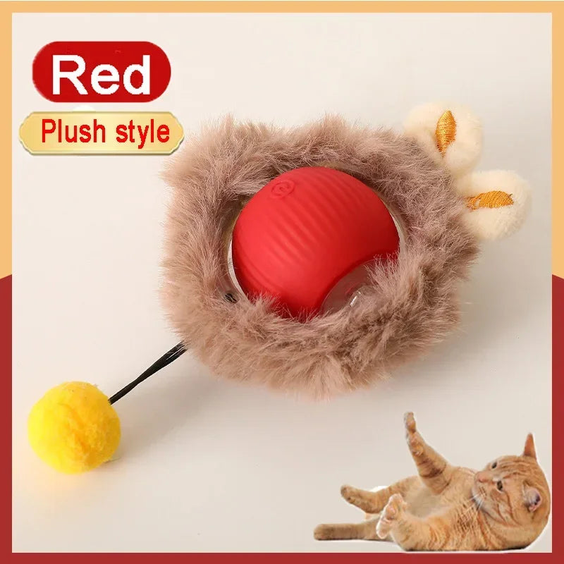 Interactive Cat Toys Automatic Rolling Ball Fake Tail Rechargeable Electric Pet Interactive Toy Dog Training Imitate Mouse Tail Zpaxo Red Plush Ball New Version