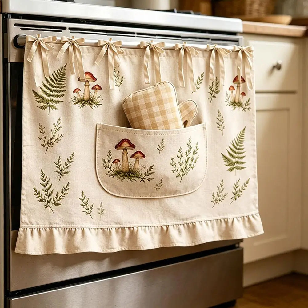 Door Kitchen Dishwasher Handmade Oven Skirt Curtain for Hidden Curtain Tie Top Heat Resistant for Stove Kitchen Decor Zpaxo