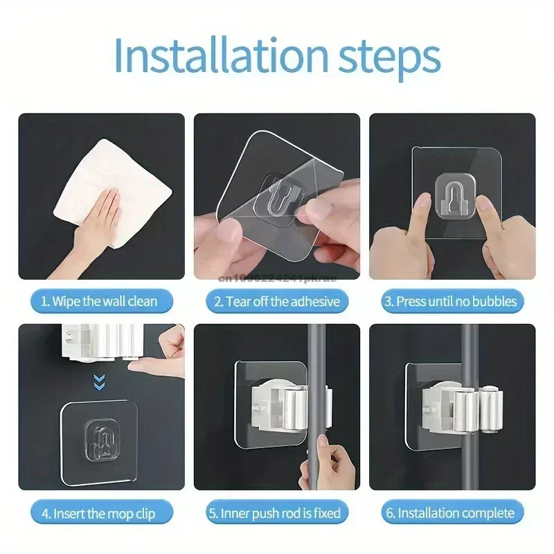 Household Bathroom Non Perforated Mop Holder, Broom Holder, and Card Holder Self-adhesive Mop Holder Kitchen Accessories Zpaxo