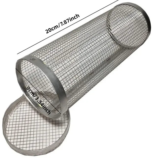 BBQ Grill Basket Rolling Grilling Basket Barbecue Cages Barbecue Grill Grate Cylinder Grilling Baskets for Outdoor Camping Zpaxo S 20x9cm