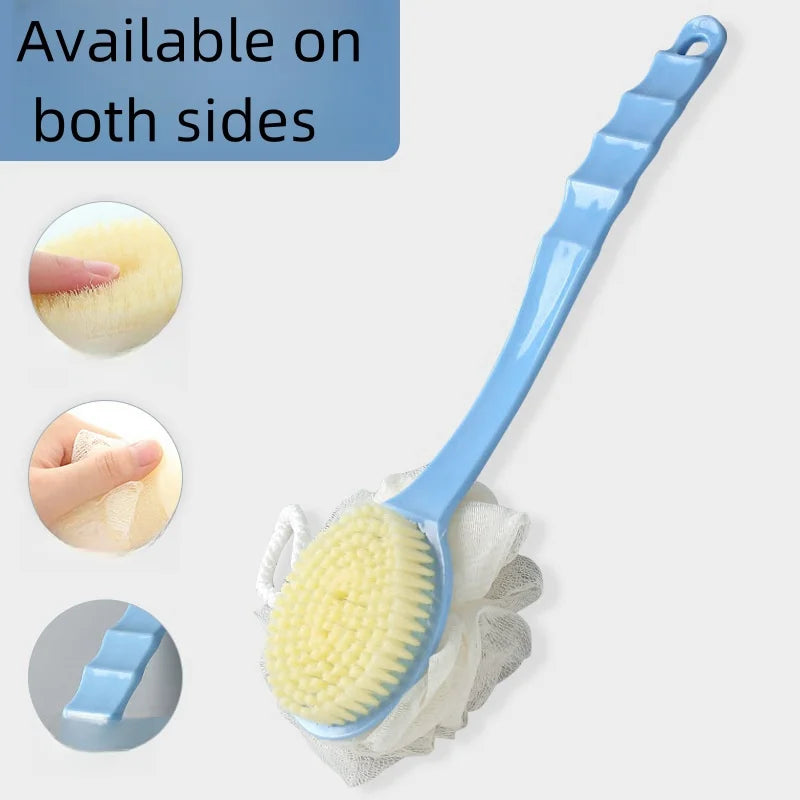 Dual-purpose long-handled bath brush with soft bristles for home use, with bath flower, for scrubbing back during bath Zpaxo pink